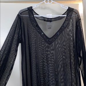 Women’s mesh long sleeve swimsuit cover up black